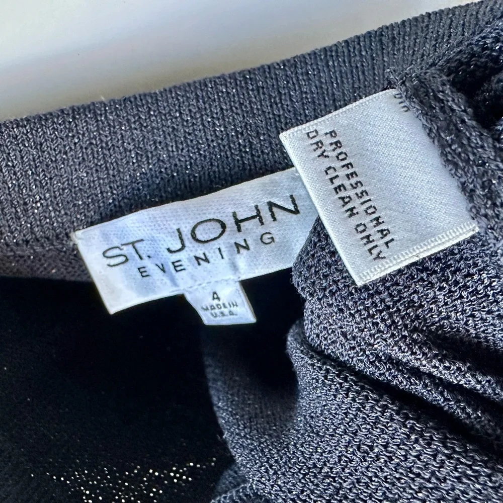 Like New St. John Santana Knit Elegant Black with Silver Maxi Skirt Side Slit, 4